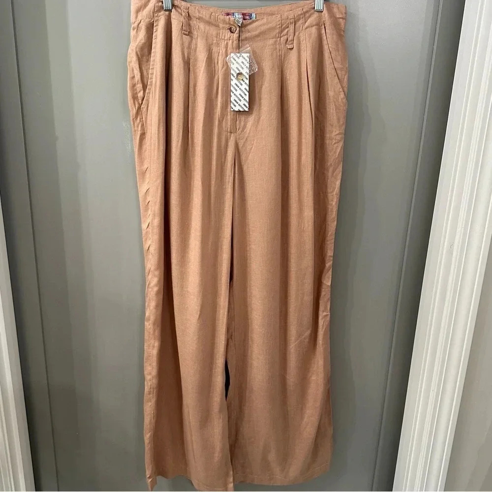 NWT Urban Outfitters Helena Linen Blend Trouser Pants Beige Size 10